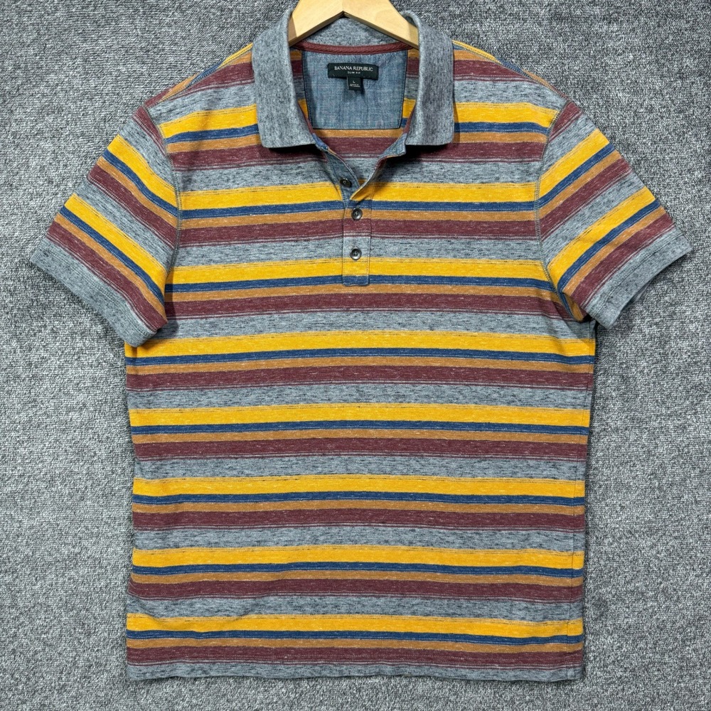Banana Republic Polo Shirt Mens‎ L Slim Fit Striped Short Sleeve Multi Color